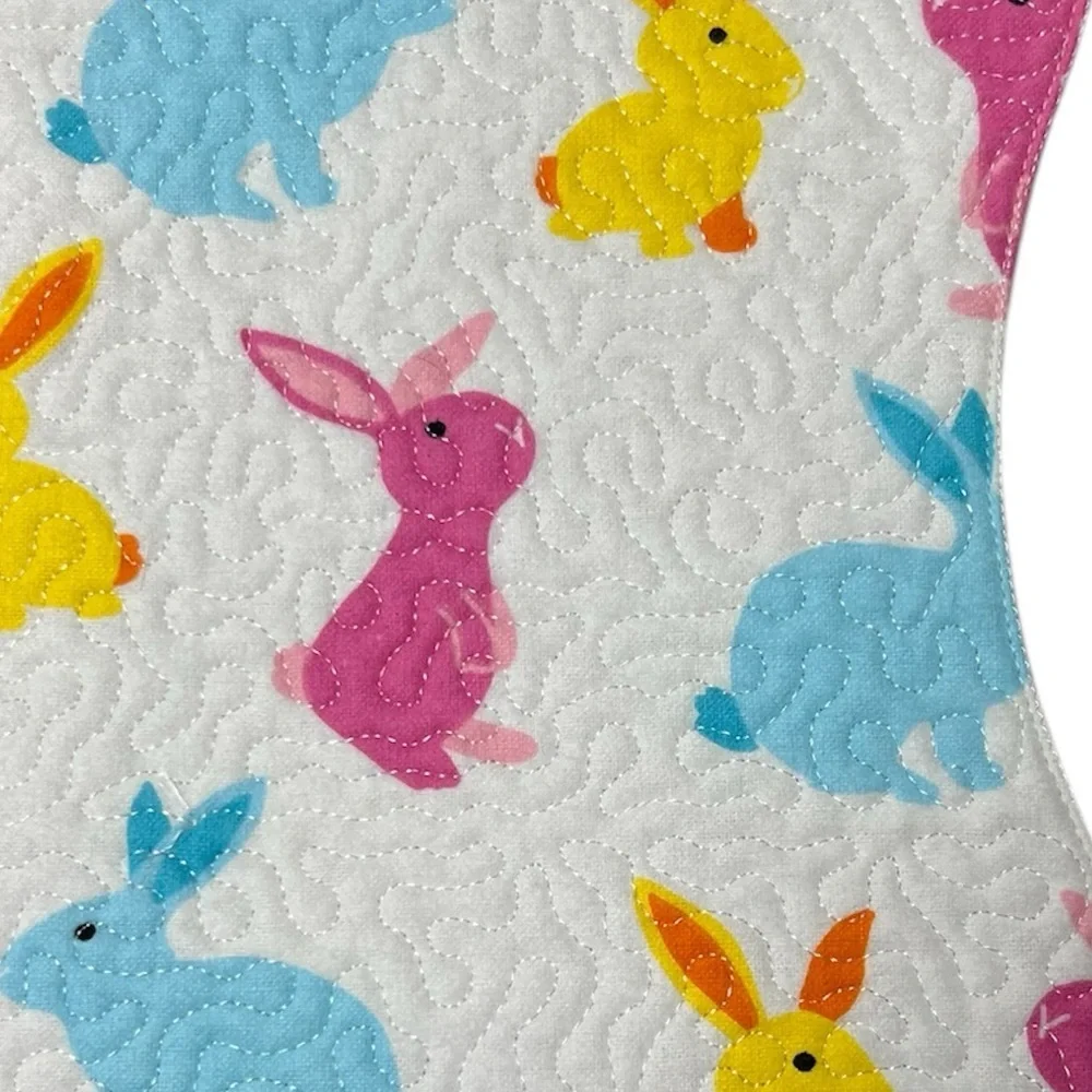 Hand Crafted Burp Cloth Easter Bunny Flannel Contoured Padded Reversible Quilted